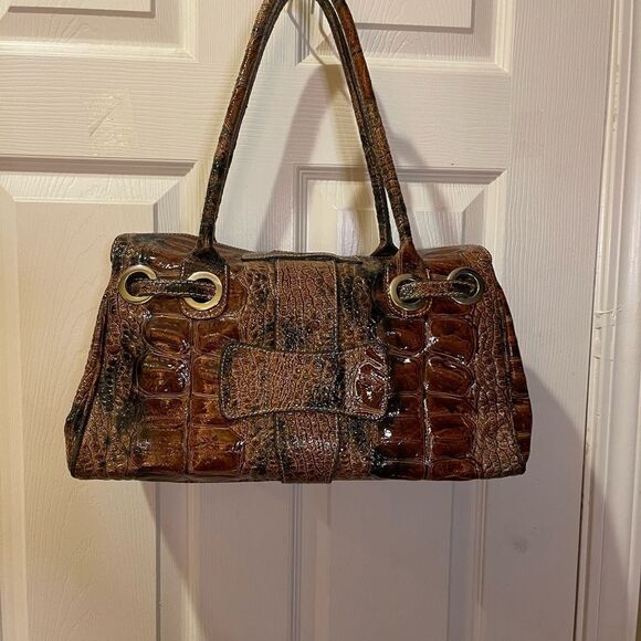 Unbranded Vera Pelle genuine leather croc print embossed shades of brown Satchel - Picture 3 of 14